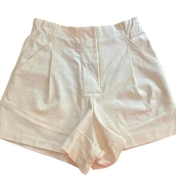 Zara High Waisted Elastic Cotton Shorts Pockets Hidden Buttons S Cream #2957 - Picture 10 of 12